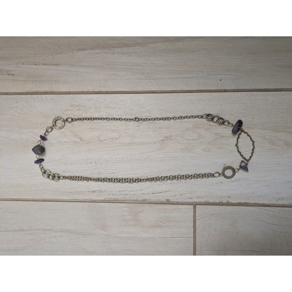 J.CREW Silver Tone Chain & Amethyst Crystals Necklace Raw Gemstone - Picture 6 of 6